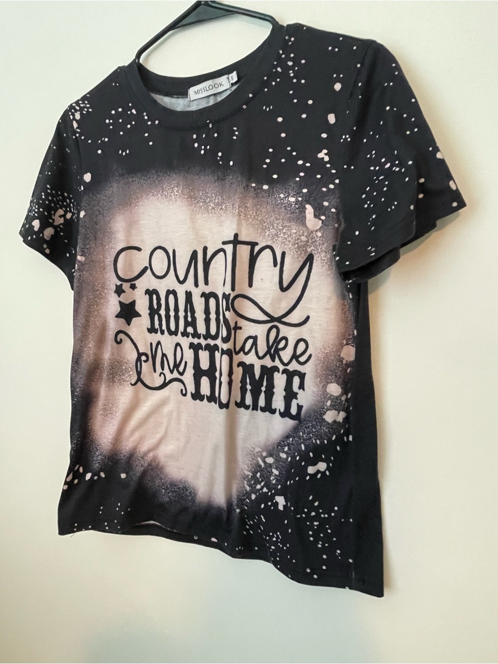 MISSLOOK Black and Bleached Pink 'Country Roads Take Me Home' Graphic Print